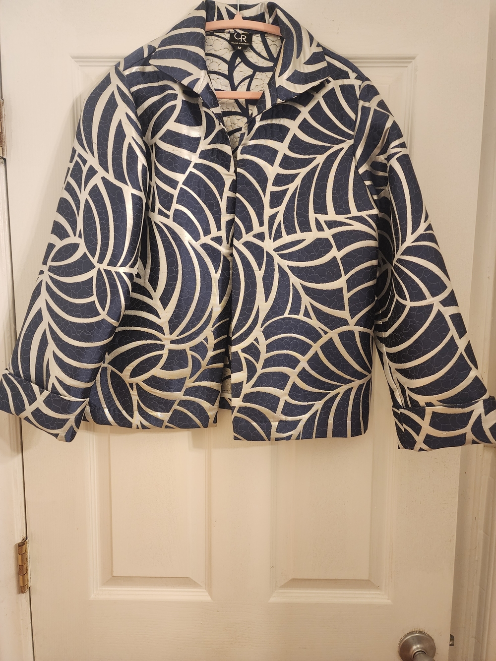 Connie Roberson 100% Wovensilk Blue and Gray Patterned Jacket